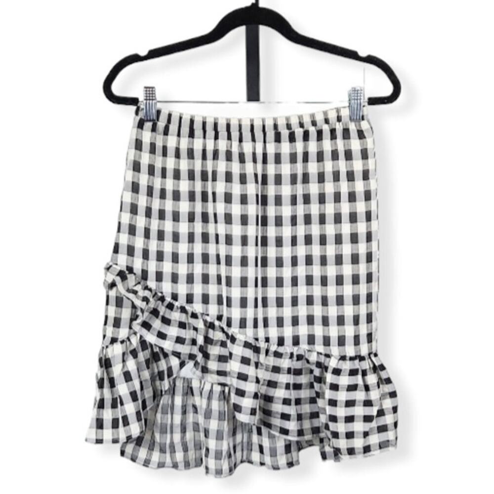 Cosmopolitan x Dress The Population Skirt Ruffle Gingham Black White Medium New